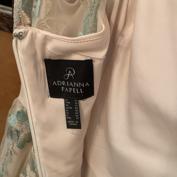 Adriana Papell Champagne and Seagreen Floral Embroidered Wedding Guest Dress - Picture 7 of 12